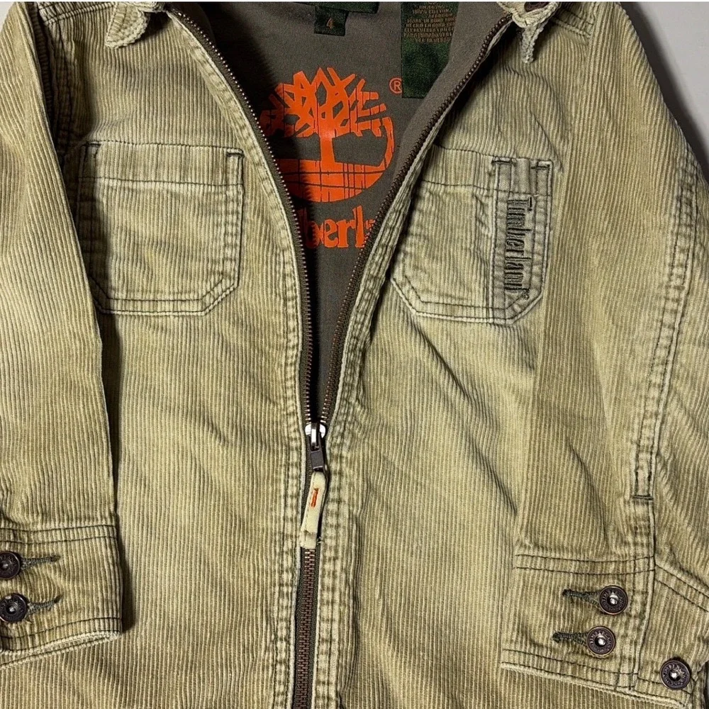 Y2K Timberland Corduroy Jacket 73 Graphic‎ Full Zip Tan Size 4 Grunge